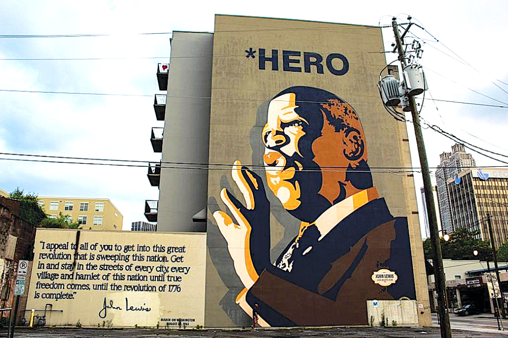 ACTIVISM THROUGH ART: Mural of John Lewis in Downtown Atlanta.